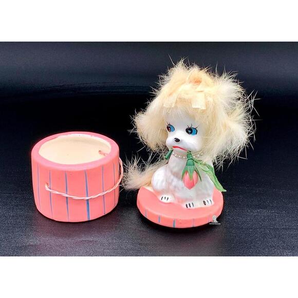 Enesco Pink Poodle Trinket Box Vintage Ceramic Dog Pearl String Jewelry Box - Picture 2 of 5